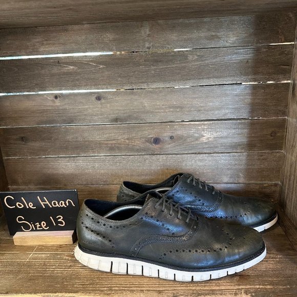 Mens Cole Haan Zerogrand Olive Green Leather Wingtip Brogue Shoes‎ Size 13 M GUC - Picture 1 of 6